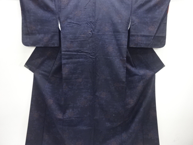 枝花模様織り出し手織り紬着物